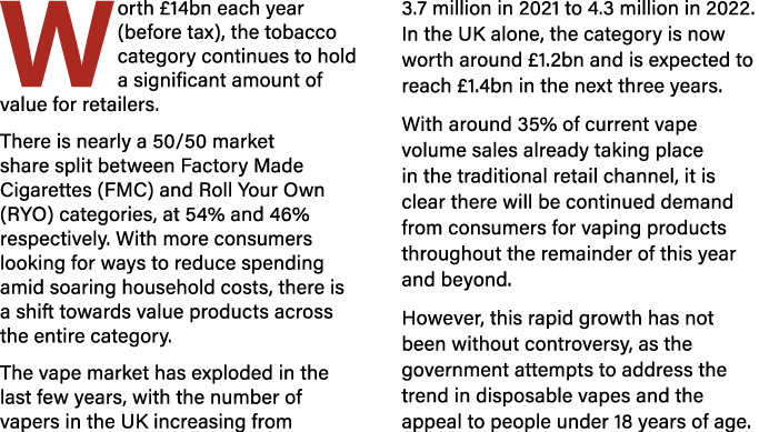 Worth £14bn each year (before tax), the tobacco category continues to hold a significant amount of value for retailer...