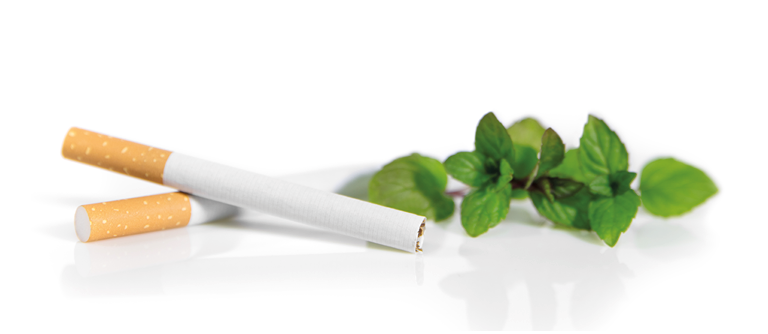 New Law in Germany, Menthol cigarettes are forbidden, cigarettes and Peppermint on white