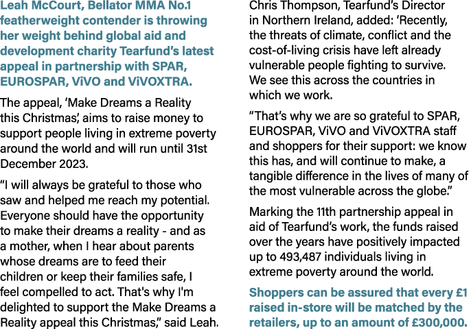 Leah McCourt, Bellator MMA No.1 featherweight contender is throwing her weight behind global aid and development char...