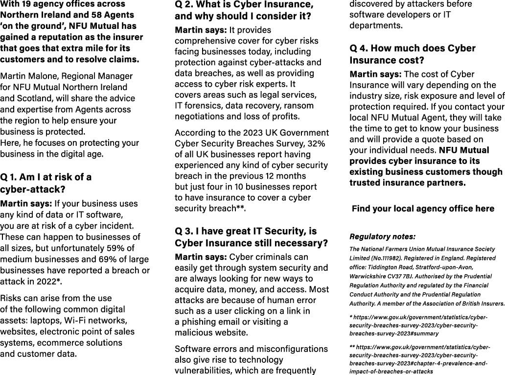 With 19 agency offices across Northern Ireland and 58 Agents ‘on the ground’, NFU Mutual has gained a reputation as t...