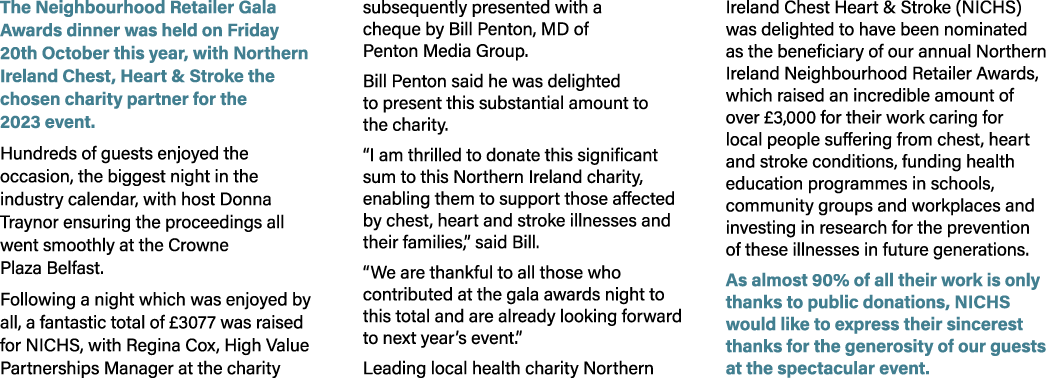 The Neighbourhood Retailer Gala Awards dinner was held on Friday 20th October this year, with Northern Ireland Chest,...