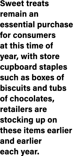 Sweet treats remain an essential purchase for consumers at this time of year, with store cupboard staples such as box...