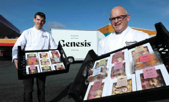  Press Eye - Belfast, Northern Ireland - 14th  October  2020  Photo by Darren Kidd   Stress Eye    Pictured are (l-r) Stephen Chisholm, Business and Product Development Manager, Genesis bakery and Nigel Lennox, Master Baker, Genesis bakery   14 October 2020   The Great Irish Bake Off winner helps Genesis sweeten up offering with brand new bakes and pastry range    Afters, by Genesis  mixes some of the bakery s baked favourites with a host of new luxury delicacies    Magherafelt bakery, Genesis, has joined forces with Stephen Chisholm, winner of the first series of The Great Irish Bake Off, to ramp up its offering with a new cake range   Afters, by Genesis  comes in packs of four to nine personal sized buns and pastries that combine all the baked goodness synonymous with the brand, including fluffy sponges, rich, velvety buttercream and sumptuous jams   Stephen joined the team at Genesis last year and has been working with the product development team and the company s highly experienced Master Baker, Nigel Lennox, to come up with new concepts, not only for the new Afters range but also for the bakery s wide range of prestigious retailers  The Afters collection is available in stores across Northern Ireland and is a premium brand aimed at discerning customers who are looking for a special treat that tastes home-made  
