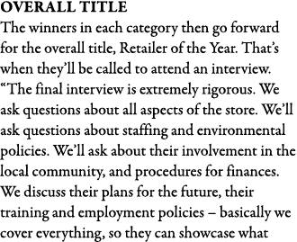 Overall title The winners in each category then go forward for the overall title, Retailer of the Year  That s when t   