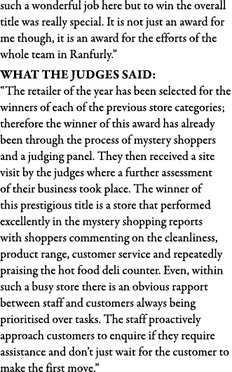 such a wonderful job here but to win the overall title was really special  It is not just an award for me though, it    