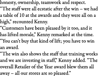 honesty, ownership, teamwork and respect   The staff were all ecstatic after the win   we had a table of 10 at the aw   
