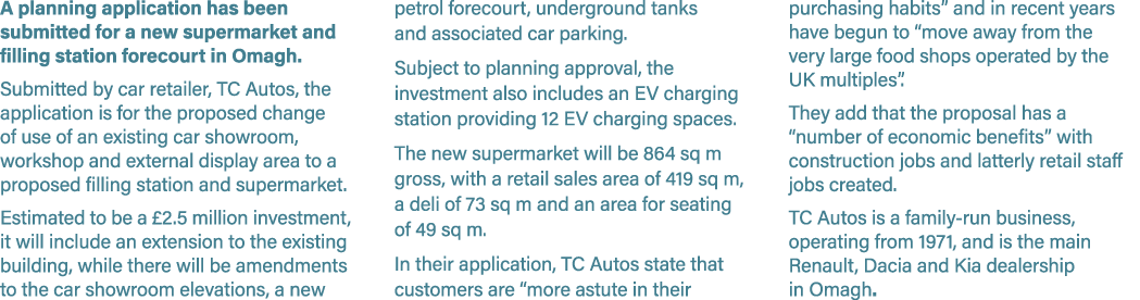 A planning application has been submitted for a new supermarket and filling station forecourt in Omagh. Submitted by ...