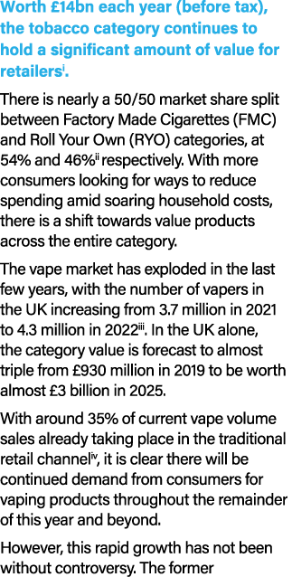 Worth £14bn each year (before tax), the tobacco category continues to hold a significant amount of value for retailer...
