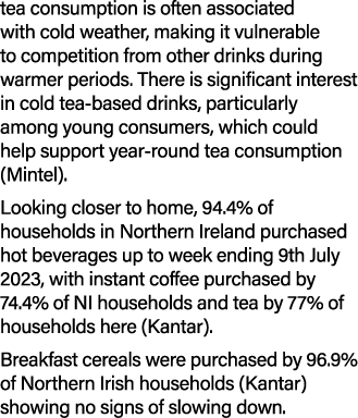 tea consumption is often associated with cold weather, making it vulnerable to competition from other drinks during w...