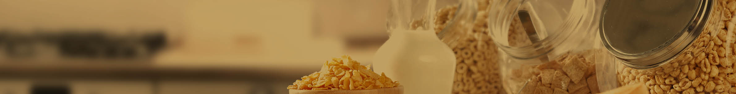 Spring breakfast with cornflakes in the sunny kitchen