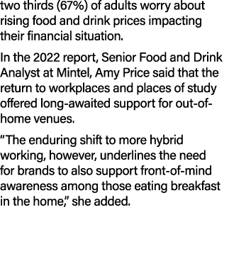 two thirds (67%) of adults worry about rising food and drink prices impacting their financial situation. In the 2022 ...