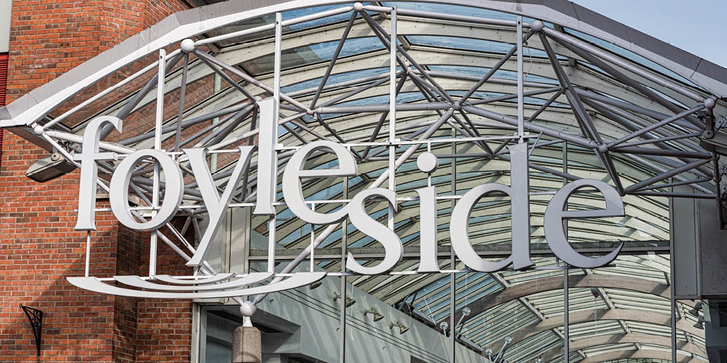 Derry, Northern Ireland- Sept 27, 2020: The Entrance to Foylside shopping centre in Derry.