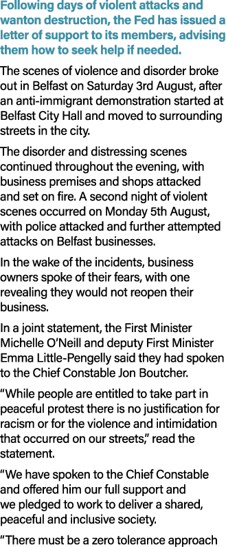 Following days of violent attacks and wanton destruction, the Fed has issued a letter of support to its members, advi...