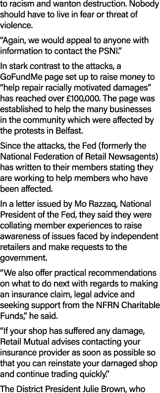 to racism and wanton destruction. Nobody should have to live in fear or threat of violence. “Again, we would appeal t...