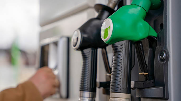 Close up of diesel and petrol fuel pistols at a gas station. The fuel crisis continues and the cost of fuel is going up