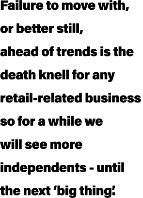 Failure to move with, or better still, ahead of trends is the death knell for any retail related business so for a wh...