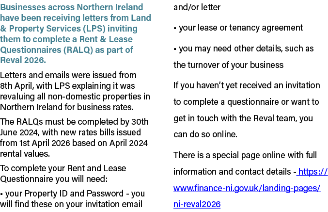 Businesses across Northern Ireland have been receiving letters from Land & Property Services (LPS) inviting them to c...