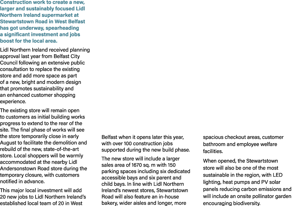 Construction work to create a new, larger and sustainably focused Lidl Northern Ireland supermarket at Stewartstown R...