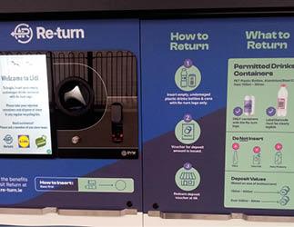 28th February 2024, Dublin, Ireland. New plastic bottle deposit re-turn point recyclable machine, offering empty bottle deposit refund vouchers outside Lidl supermarket. 