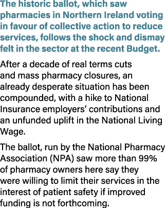 The historic ballot, which saw pharmacies in Northern Ireland voting in favour of collective action to reduce service...