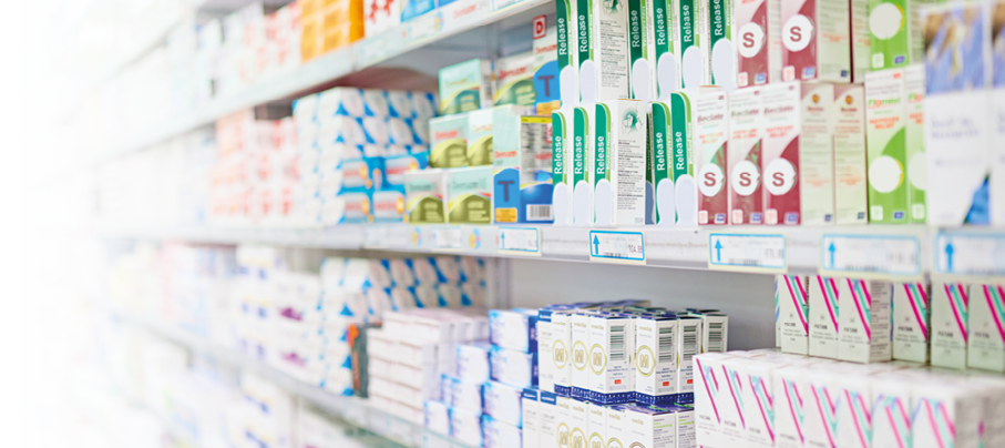 Everything for your ailments. An aisle in a pharmacy.