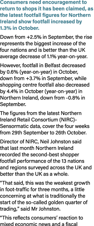 Consumers need encouragement to return to shops it has been claimed, as the latest footfall figures for Northern Irel...
