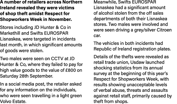 A number of retailers across Northern Ireland revealed they were victims of shop theft amidst Respect for Shopworkers...