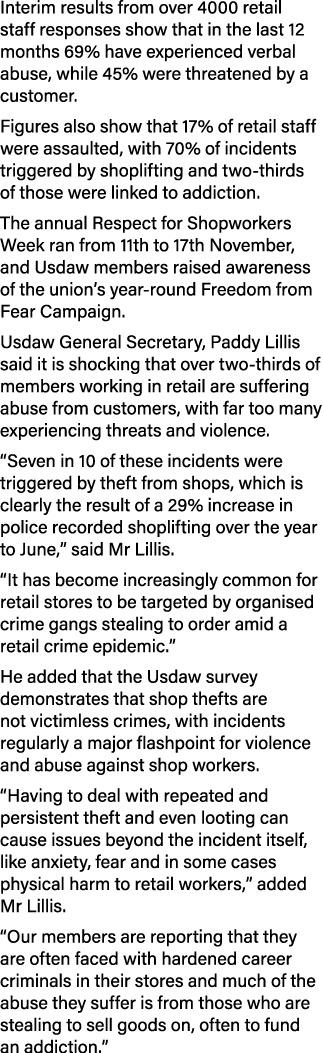 Interim results from over 4000 retail staff responses show that in the last 12 months 69% have experienced verbal abu...