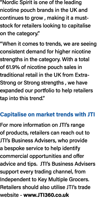 “Nordic Spirit is one of the leading nicotine pouch brands in the UK and continues to grow , making it a must stock f...