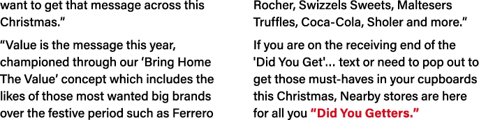 want to get that message across this Christmas.” “Value is the message this year, championed through our ‘Bring Home ...