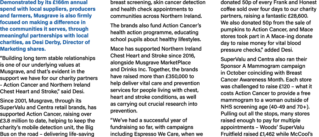 Demonstrated by its £166m annual spend with local suppliers, producers and farmers, Musgrave is also firmly focused o...