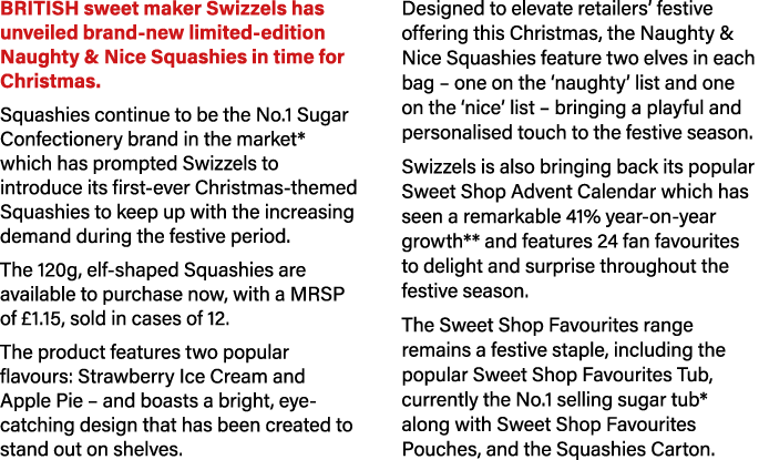 BRITISH sweet maker Swizzels has unveiled brand new limited edition Naughty & Nice Squashies in time for Christmas. S...