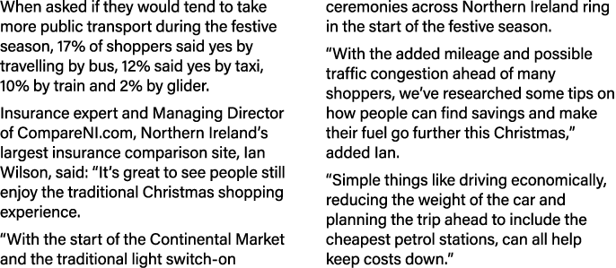 When asked if they would tend to take more public transport during the festive season, 17% of shoppers said yes by tr...