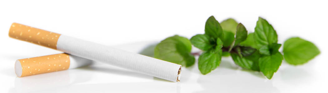 New Law in Germany, Menthol cigarettes are forbidden, cigarettes and Peppermint on white