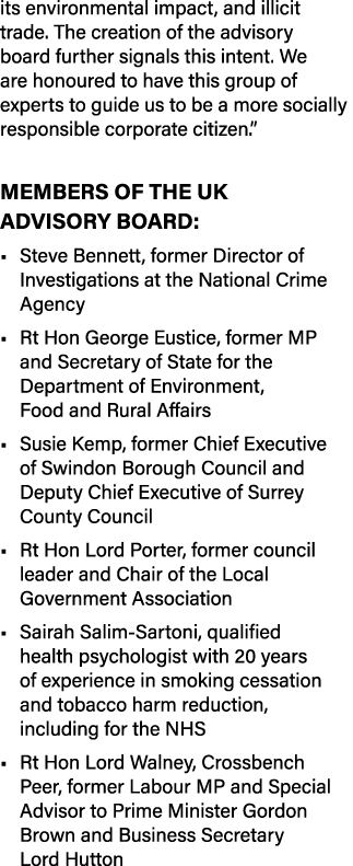 its environmental impact, and illicit trade. The creation of the advisory board further signals this intent. We are h...