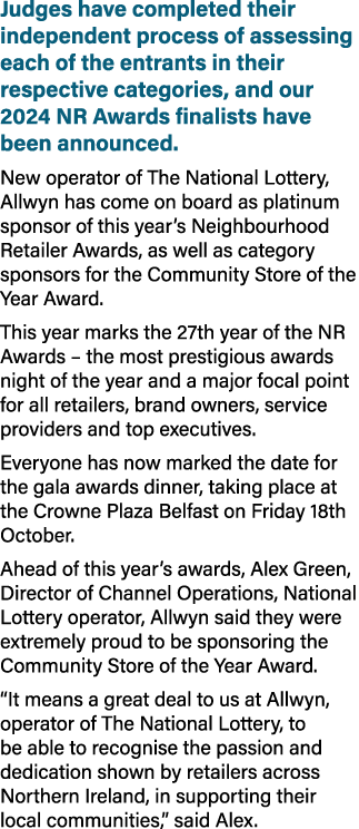 Judges have completed their independent process of assessing each of the entrants in their respective categories, and...