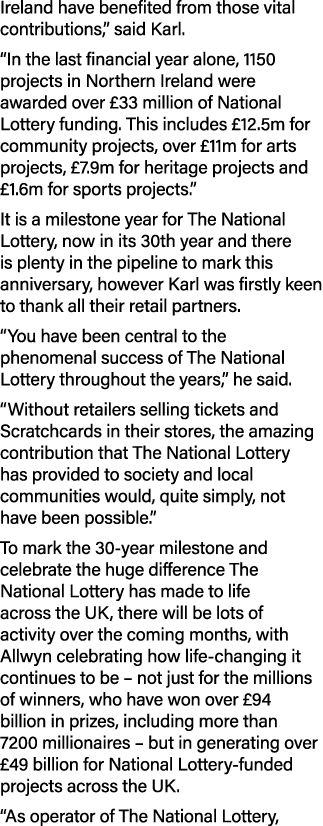 Ireland have benefited from those vital contributions,” said Karl. “In the last financial year alone, 1150 projects i...
