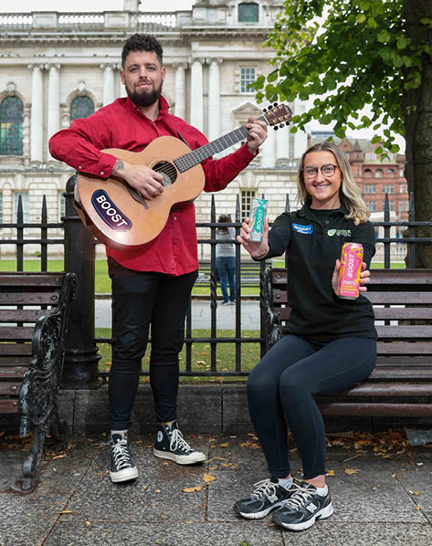As part of its, There’s a BOOST for That campaign, BOOST searched for musical talent from across Northern Ireland who could go on to perform on BOOST’s Busker Corner stage, get air time on a national radio station and win a recording studio session worth £1000. Helping to launch the talent search is busking legend, John Garrity and Lauren Stewart, Boost Drinks Field Distribution Representative from Green Field Marketing. 