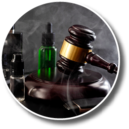 Legal act to restrict vaping, outlaw smoking electronic cigarettes and vape ban legislation conceptual idea with judge gavel, vape device, bottle of ejuice and some isolated on black background