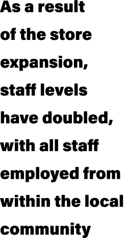 As a result of the store expansion, staff levels have doubled, with all staff employed from within the local community