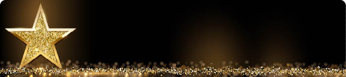 Golden sparkling star isolated on dark luxury horizontal background. Vector design element