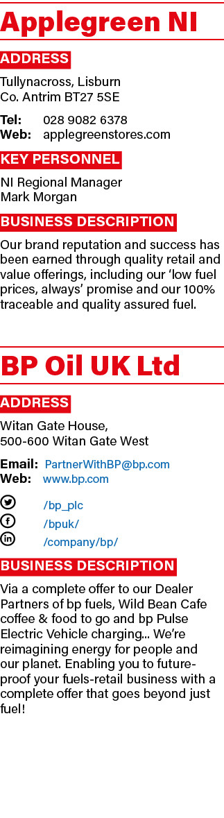 Applegreen NI Address Tullynacross, Lisburn Co. Antrim BT27 5SE Tel: 028 9082 6378 Web: applegreenstores.com Key Pers...