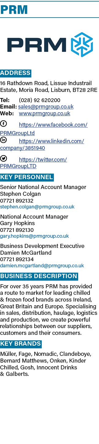 PRM ￼ Address 16 Rathdown Road, Lissue Industrail Estate, Moria Road, Lisburn, BT28 2RE Tel: (028) 92 620200 Email: s...