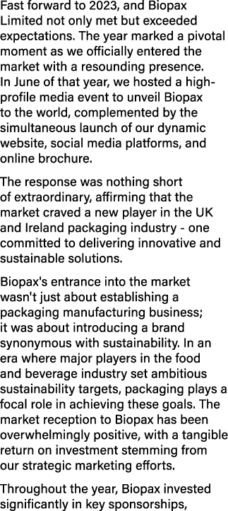 Fast forward to 2023, and Biopax Limited not only met but exceeded expectations. The year marked a pivotal moment as ...