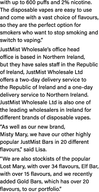 with up to 600 puffs and 2% nicotine. The disposable vapes are easy to use and come with a vast choice of flavours, s...