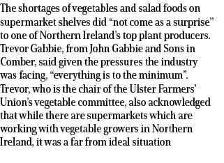 The shortages of vegetables and salad foods on supermarket shelves did “not come as a surprise” to one of Northern Ir...