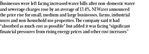 Businesses were left facing increased water bills after non domestic water and sewerage charges rose by an average of...