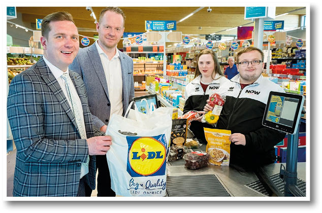 Top employer Lidl Northern Ireland and leading social enterprise NOW Group today launched a pioneering employability programme – the first of its kind with the supermarket retailer - to support people with learning difficulties and autism into a retail career. The newly launched Open College Network Northern Ireland (OCN NI) approved Retail Skills Academy with Lidl Northern Ireland will support NOW Group participants in “host” stores across the region, to gain new skills and on-the-job training with Northern Ireland’s fastest-growing supermarket retailer. Pictured (left to right) are; Sean Hanna, Director of Services at NOW Group; Conor Boyle, Regional Managing Director at Lidl Northern Ireland; and NOW Group Ambassadors Tara Andrews and Matthew Gray.