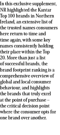 In this exclusive supplement, NR highlighted the Kantar Top 100 brands in Northern Ireland, an extensive list of the ...