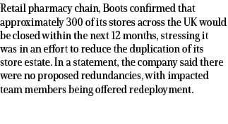 Retail pharmacy chain, Boots confirmed that approximately 300 of its stores across the UK would be closed within the ...
